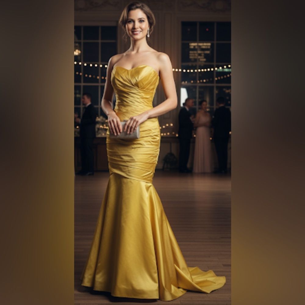 ALEXIA DESIGNS Yellow Long Ruched Strapless Tafetta Prom Formal Dress Small/6